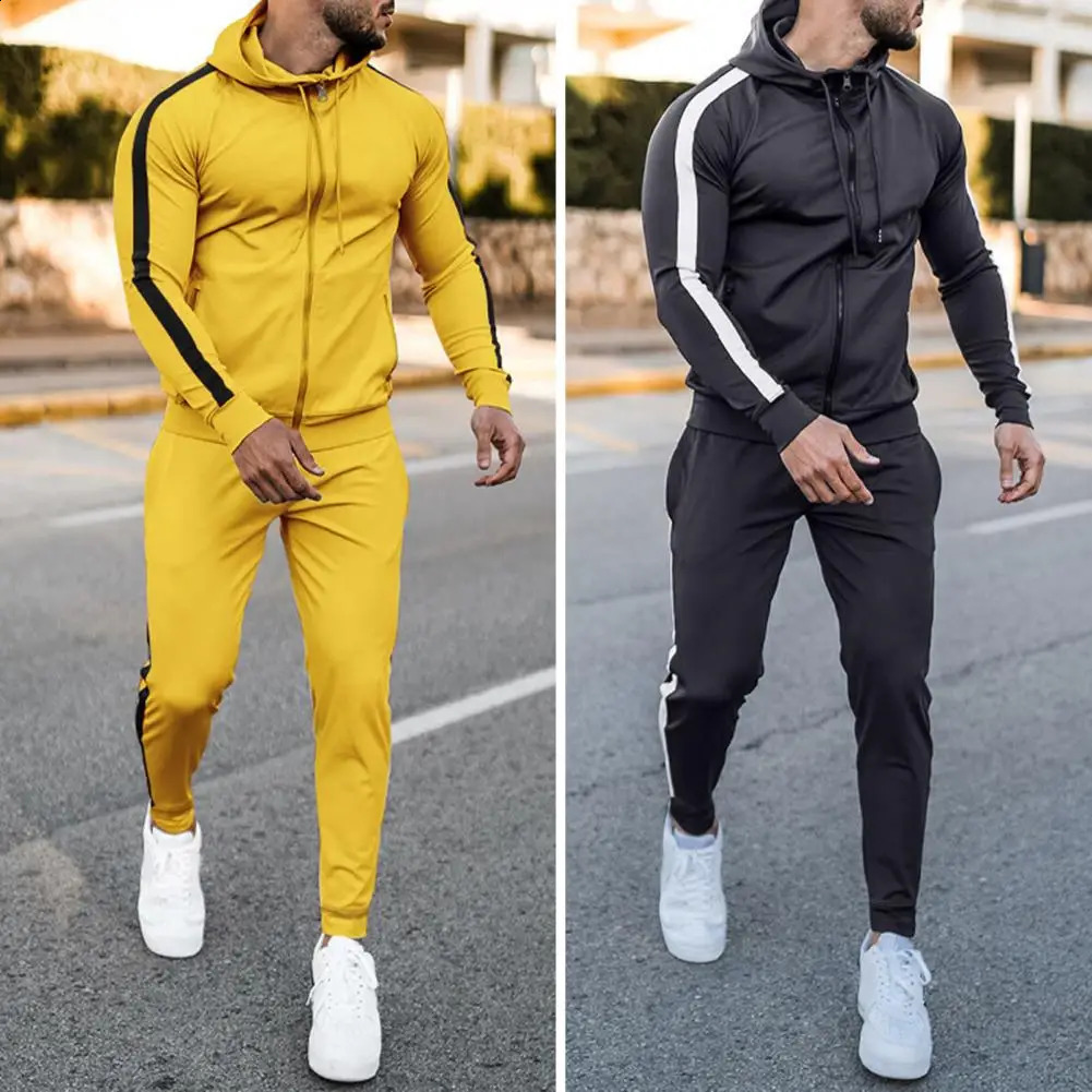 Tracksuit Men 2 Pieces Set Sweatshirt Sweatpants Sportswear Zipper Hoodies Casual Mens Clothing Ropa Hombre Size S-3XL 240821