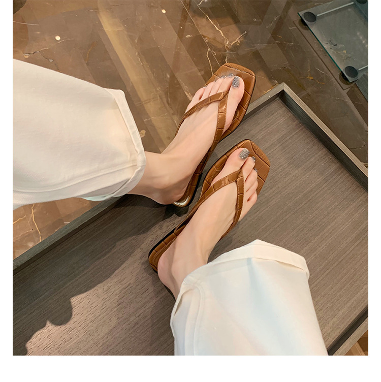 Ddmysports Su Yinyin S Nordic Style Tot E Square Head Genuine Leather Clip Toe Kitten And Herringbone Women Cool Mop OUTDOOR