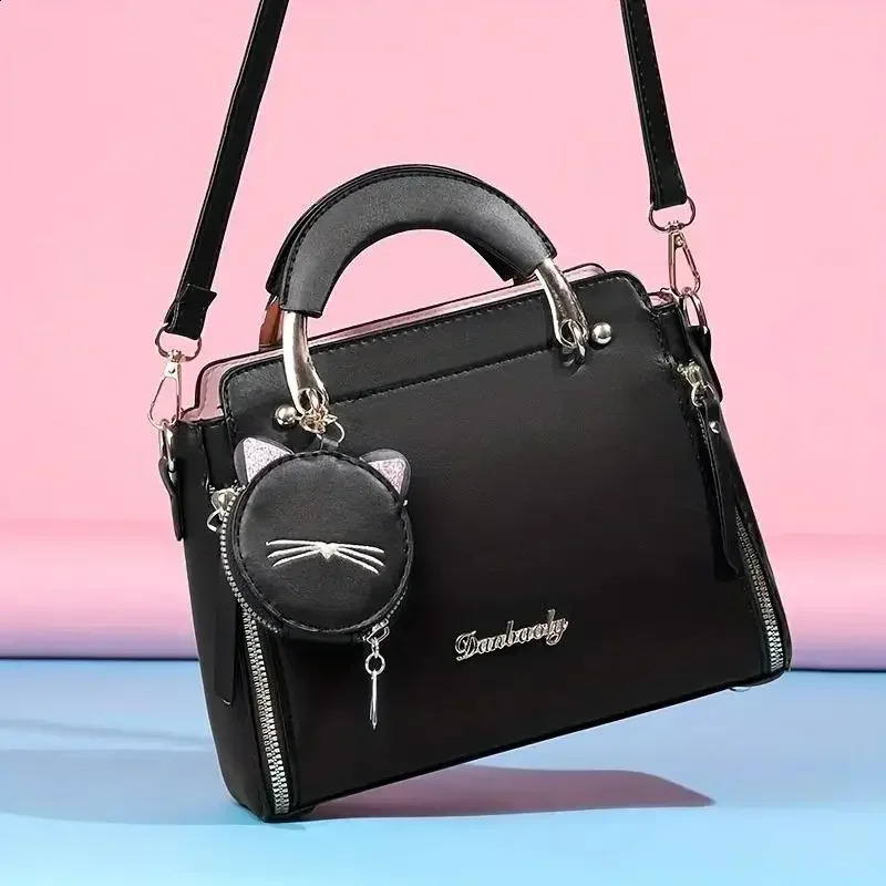 Womens Bag Large Capacity Tote Cartoon Cat Leather Shoulder Handbag Shopping With Change Purse 240821