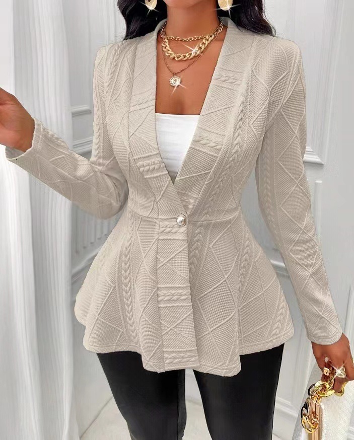 Jacquard 2024 new texture single button green fruit collar jacket, long sleeved sweatshirt