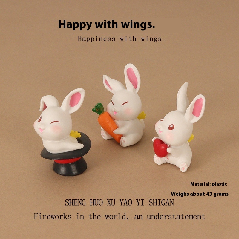 Creative Cute Mini Love Rabbit Wings Plastic Crafts Micro Landscape Home Decoration Car Ornament