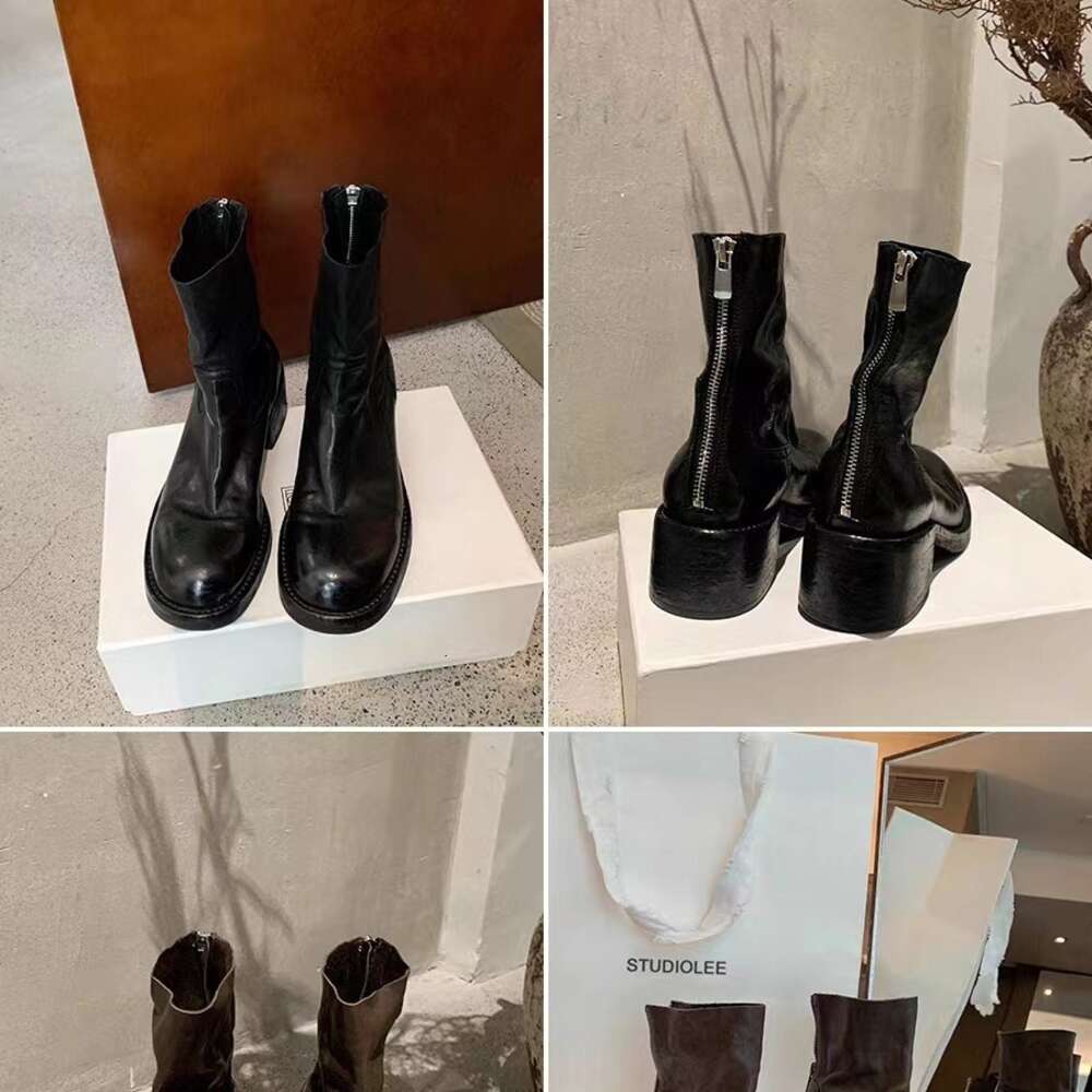 Ddmysports Grape Mom Same Style Autumn Winter New Martin Thick Eel Back Zipper Cm Orse Leather Short Boots For Women OUTDOOR
