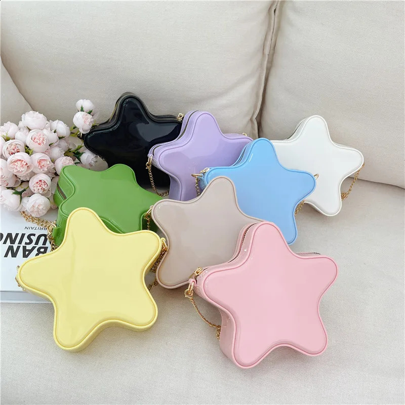 Summer cute star shaped silicone cross shaped bag suitable for women little girls candy color jelly shoulder bag fashionable chain coin bag 240820