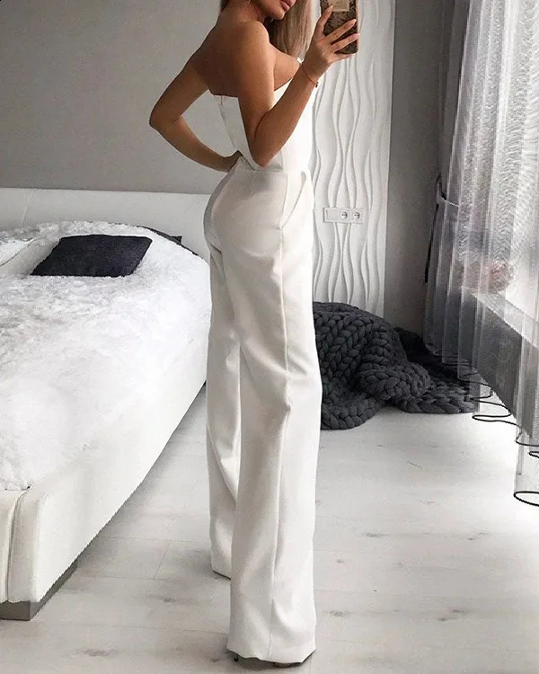 Summer Long Rompers Women Jumpsuit Elegant Strapless Summer Sleeveless Wide Leg Club Party Outfits Work 2024 White Overalls 240820