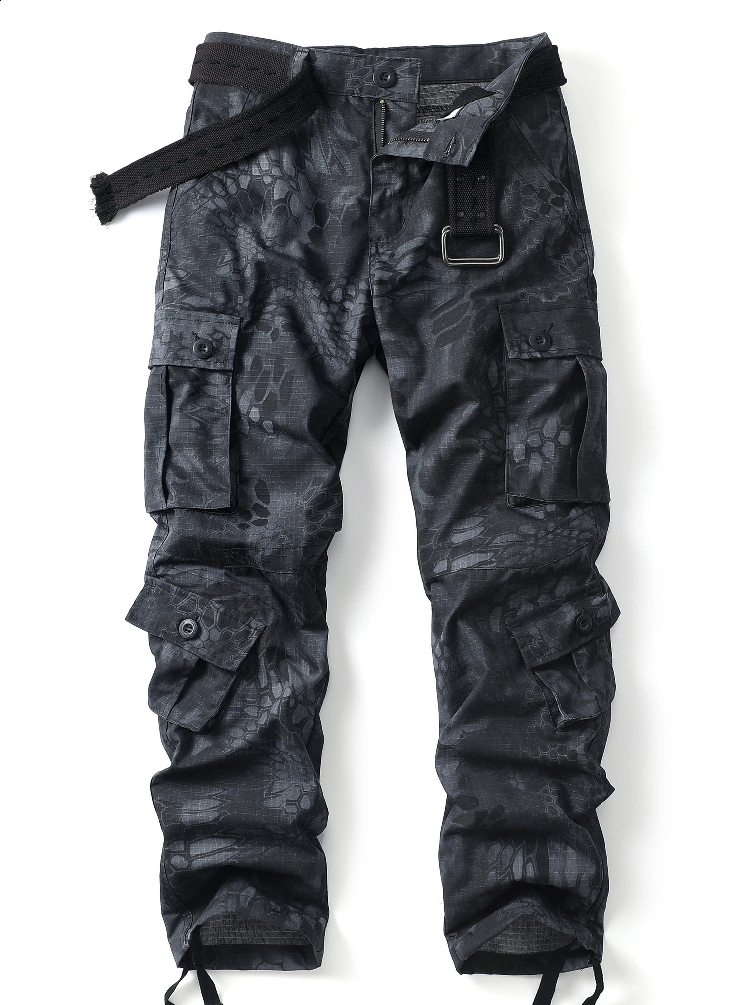 AK Army Mens Fashion Snake Skin Camouflage Cargo Pants Multi Pocket Trouser for Outdoor Work and Street Wear Waistband 240821