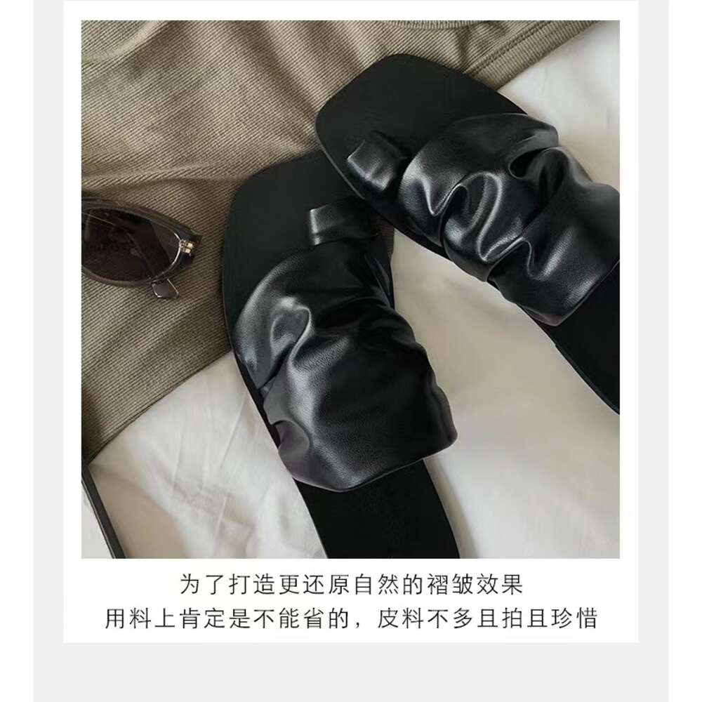 Ddmysports Grape Mom S Summer New Korean Edition Square Eaded Folded Stacked Flat Bottom Pinch Toe Slippers With Genuine Leather For Women Outwear OUT