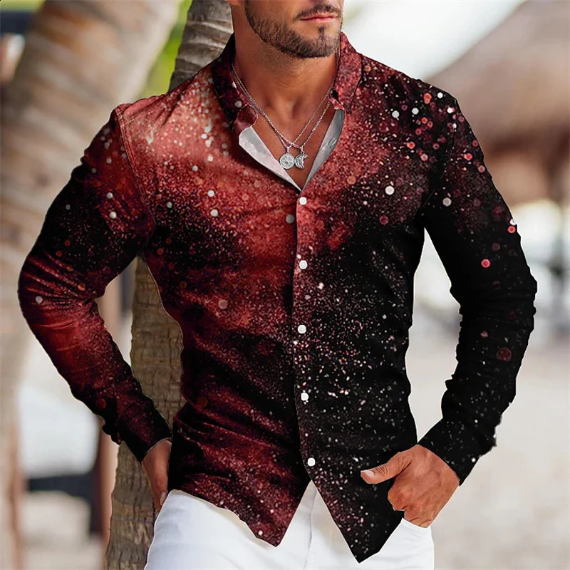 mens party shirt 3D gold printed long sleeved button top mens casual shirt plus size mens shirt 240821