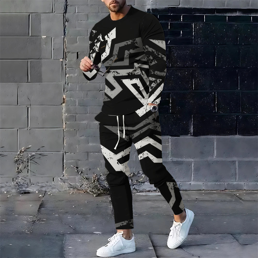 Summer Tracksuit Men Set Two Pcs Sports Jogger Suit 3d Printing Casual Mens Clothing Sets Outfits Long Sleeves Clothes For Men 240821
