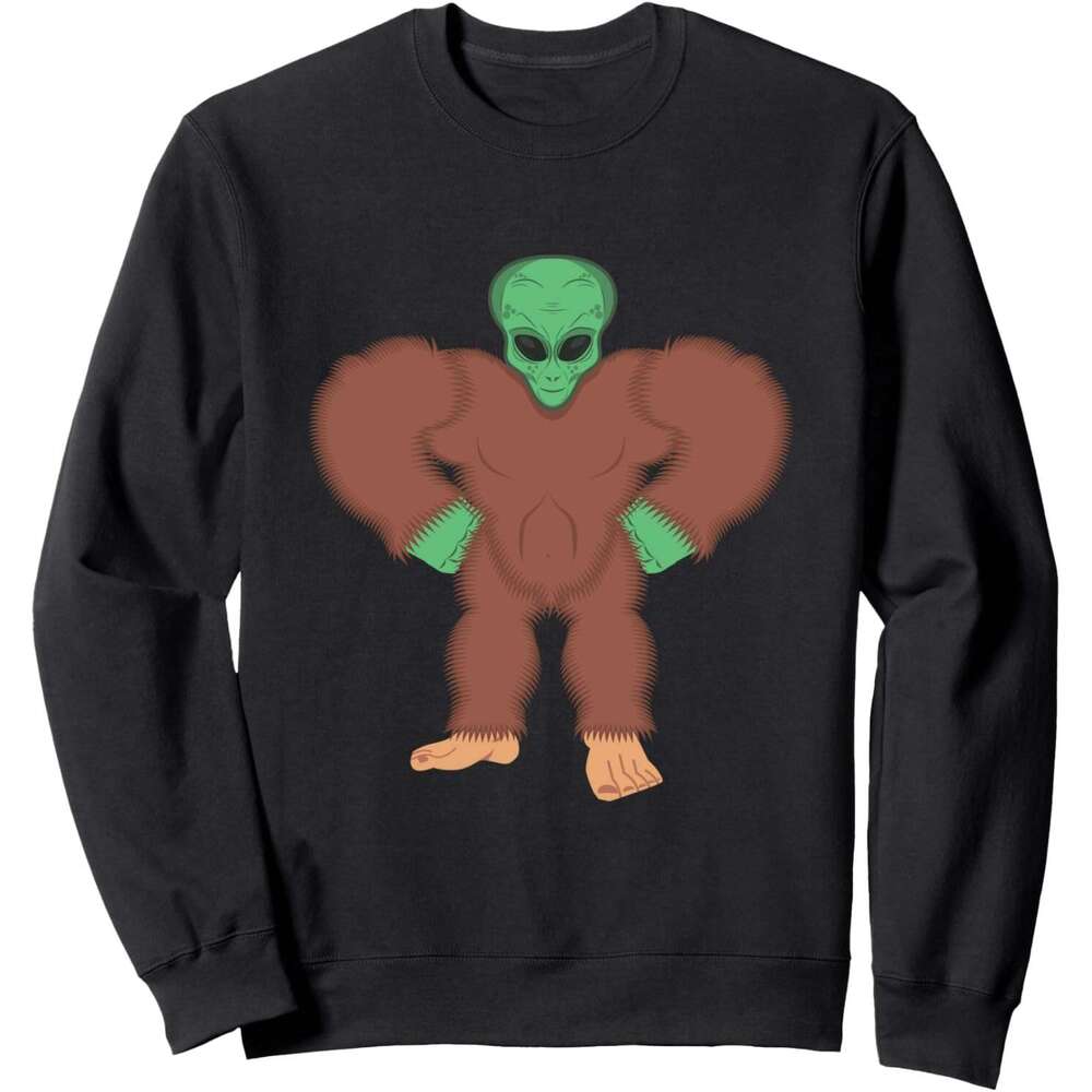 Long Sleeve Shirts for Men sweatshirt Funny Bigfoot Showing Muscles Green Alien Face Gift Sweatshirt T shirt Tee Streetwear Casual tops clothes