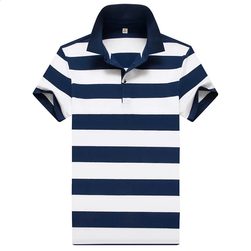 2024 Summer Style Mens Fashion Casual Work Slim Fit Cotton Polo Shirt Mens Thin Casual Striped Polo Shirt Short Large Size 240821