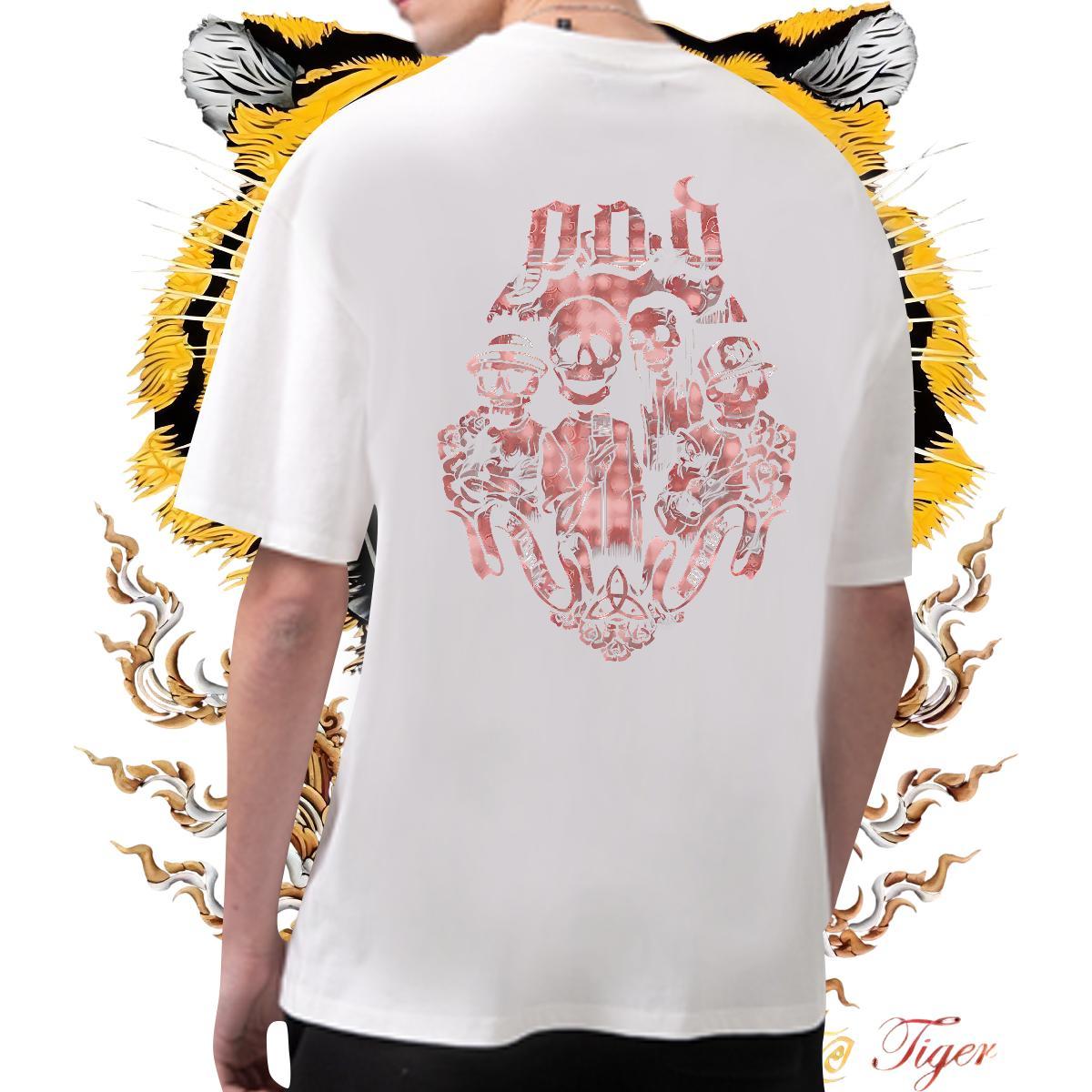 New Men Clothes T-Shirt 100% Cotton 230g Street Casual skull Crew Neck T Shirt For Man Free Shipping Black White Tees Shirts