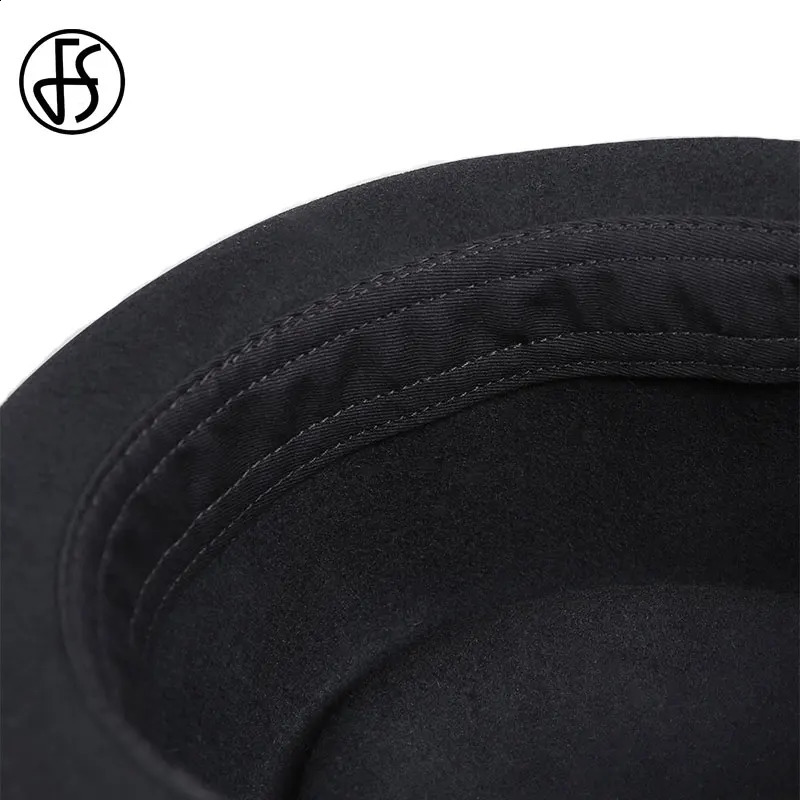 FS Vintage Pork Pie Hat Men Wide Brim Wool Felt Fedora Black Hat Mans Church Jazz Ribbon Trilby Panama Gangsters Caps Gentlemen 240808CJ