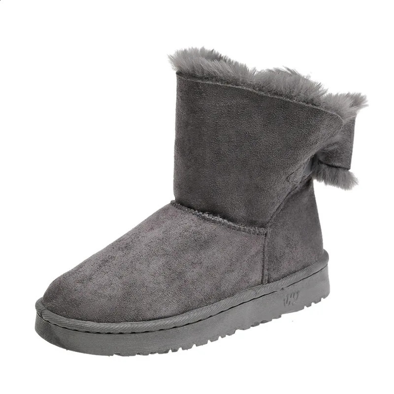 Ladies Snow Boots Elegant with Low Female Shoes Heels Suede Half High Mid Calf Round Toe Pink Anti Slip Trend Furry Gyaru 240820