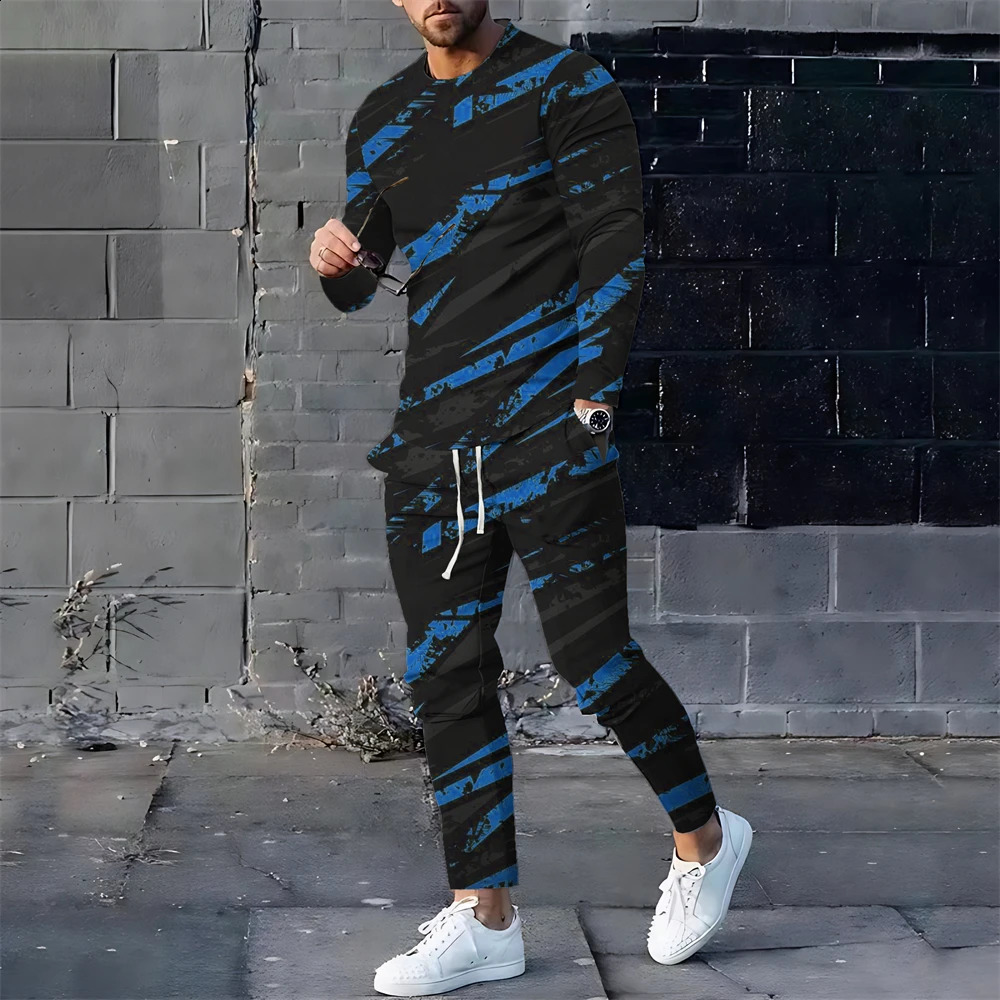 Summer Tracksuit Men Set Two Pcs Sports Jogger Suit 3d Printing Casual Mens Clothing Sets Outfits Long Sleeves Clothes For Men 240821