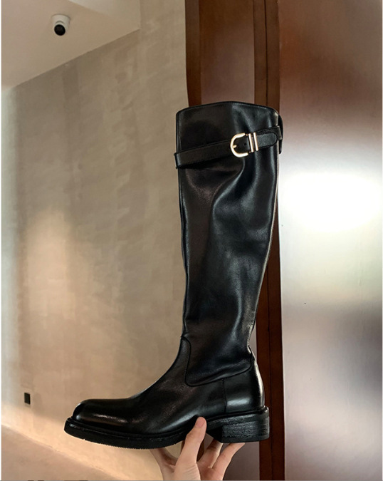Ddmysports Grape Mom S Same Washed Horseskin Round Toe Thick Heel Raised Legs Straight And Long Leg Knight Boots For Women Autumn Winter OUTDOOR