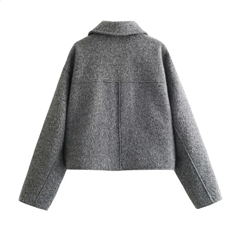 TRAF Autumn Winter Cropped Jacket for Women Short Coat Tweed Zip Crop Demiseason Woman in outerwears y240903 - view 7