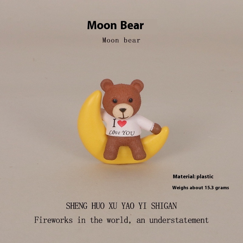 INS Mini Cute Moon Love Bear Cartoon Creative Home DIY Decoration Car Ornament