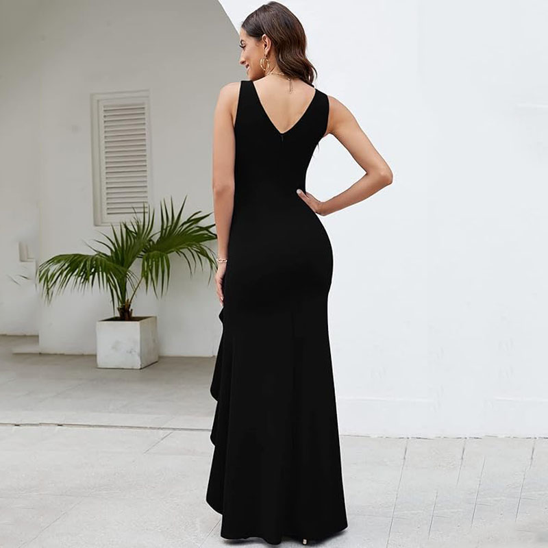 Long Black Evening Gowns for Women Formal Dresses for Women Evening Party Elegant V Neck Sleeveless Split Wrap