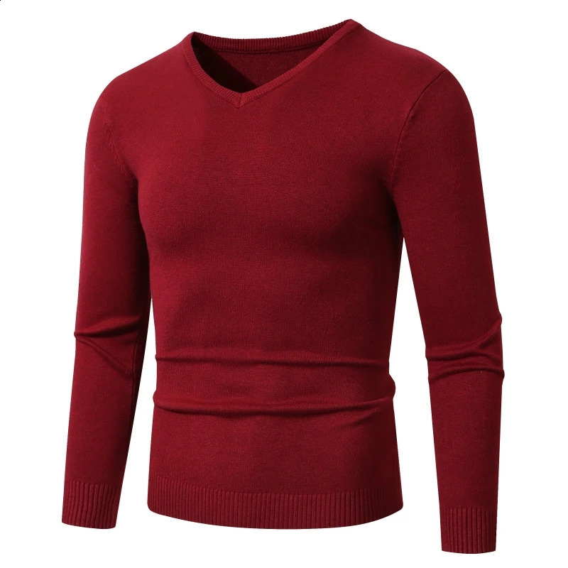 Mens Vneck Solid Color Elastic Puller Suitable for Autumn and Winter Warm Knitted Sweaters Large Styles 240821