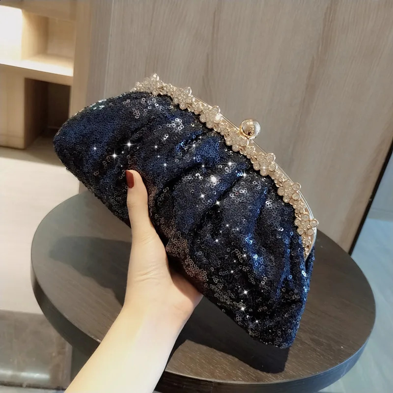 DHXJ Dark Blue Bag Women Bling Sequin Purses and Handbag Dias Womens Wallet Chain Shoulder Female Party Clutch 240820