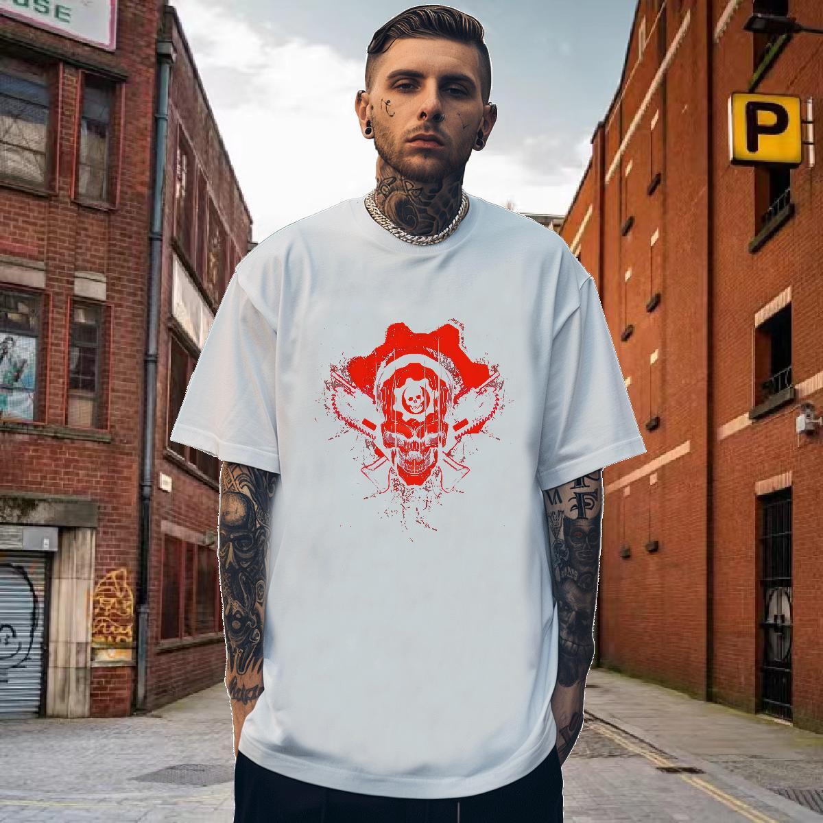 Factory Direct Men Tshirts 230g Cotton Casual Beach SKULL Pure Cotton T shirt Loose Custom Print Plus Size Polos
