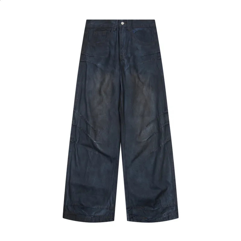 PFNW Worn-out Dirty Print Denim Pants Mens Niche n Trendy Straight Trousers Gradient Color Streetwear 28W3650 240821