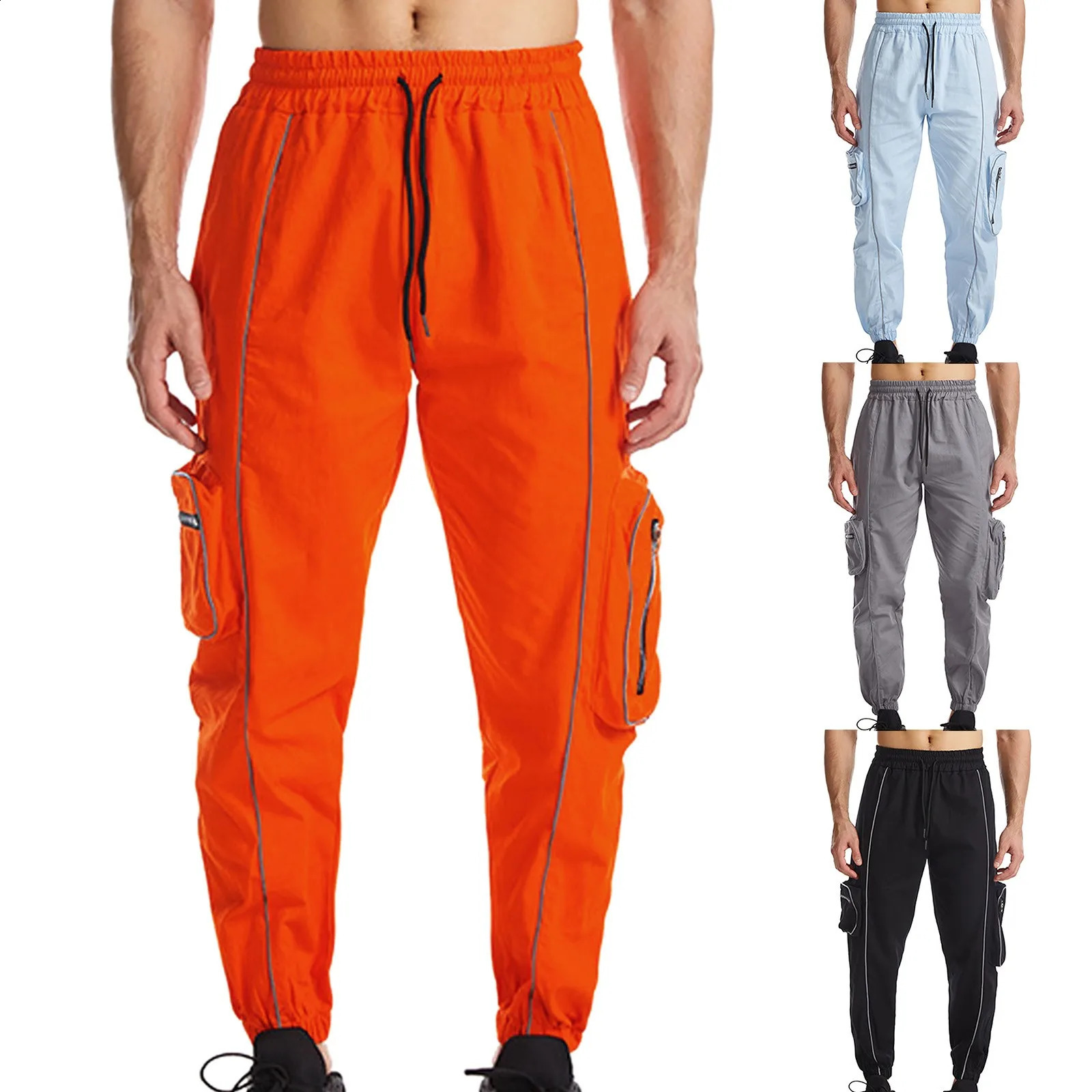 Product mens sports pants trend classic lace orange product reflective strip apron summer 240821