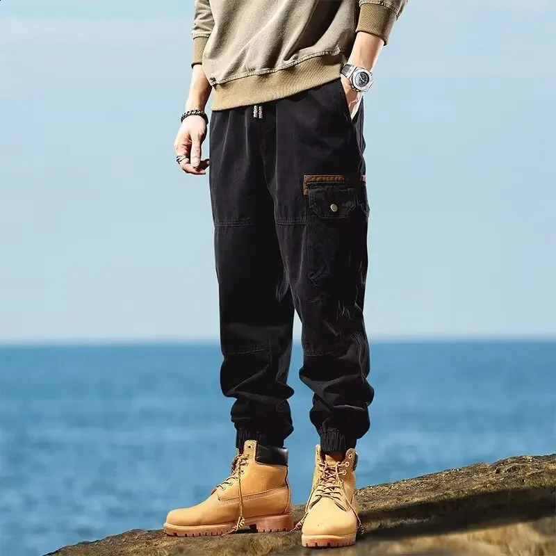 American style retro multi pocket cargo pants with straight legs and loose fit suitable for small feet khaki diamond casual mens 240821