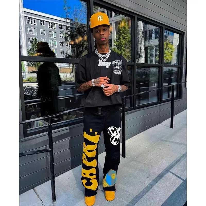 Project Capri Flared pants Sweatpants Men Casual trumpet splicing mens and womens sports pants Drawstring Joggers Sweat Pants Black Color women y2k Tr