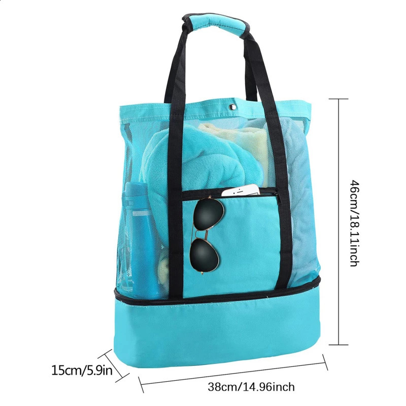 Heat Preservation Picnic Beach Bag Women Mesh Transparent Doublelayer Swim Storage High Capacity Shopping Waterproof Bags Tote 241203