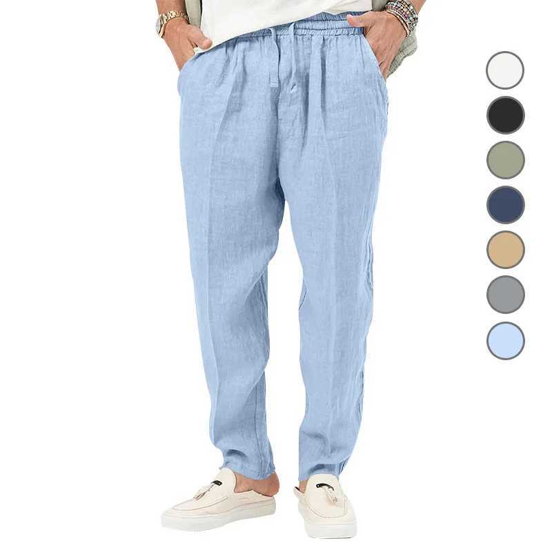 Mens cotton linen pants loose and cool casual pants elastic waist pants casual plus size streetwear lightweight pantsW240725