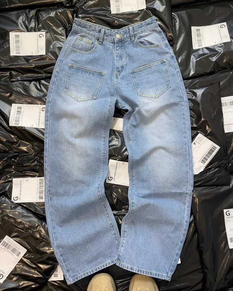 Y2K pants men Baggy Harajuku cherry blossom print pattern jeans Hip Hop streetwear men women gothic Casual wide leg Denim Pants 240821
