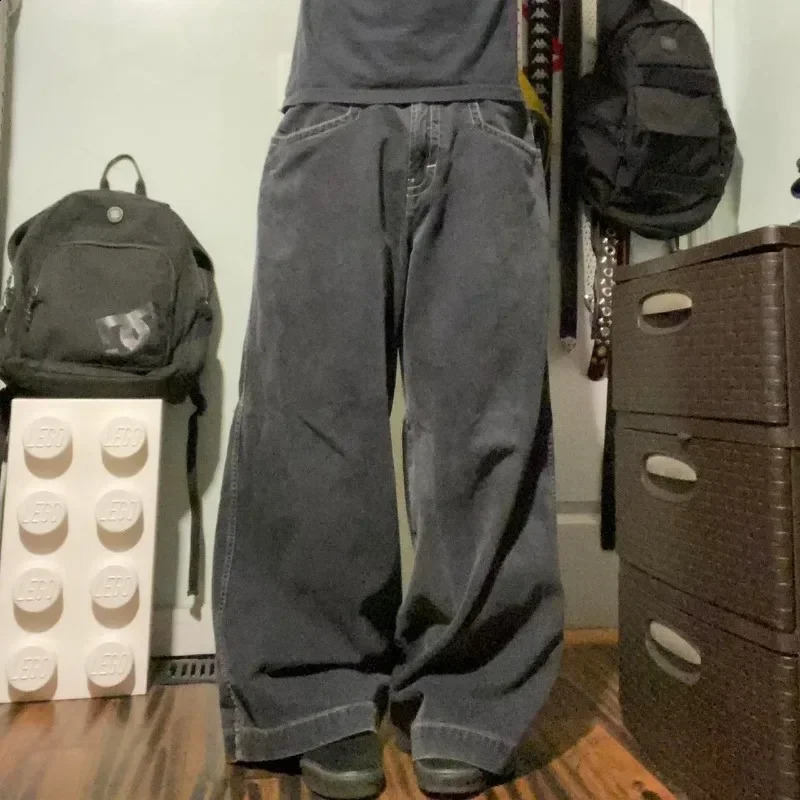 Hip Hop JNCO Streetwear Y2K Men Clothing Baggy Jeans high quality Embroidered pattern Black Jeans men women Goth wide leg jeans 240821