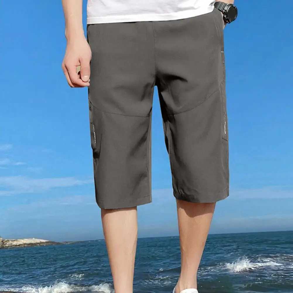 Ice silk mens cut pants with elastic waist loose zipper pocket solid color straight loose casual pants long pantsW240725