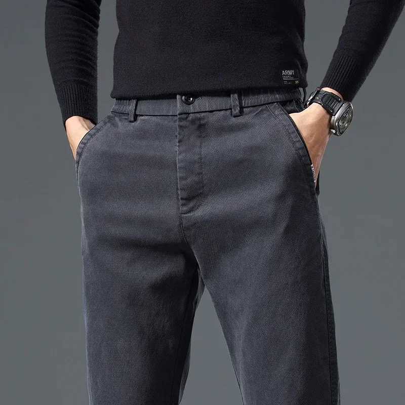 2019 new autumn classic leather pants mens cotton thick elastic waist business straight slim fit mens tight pantsW240725