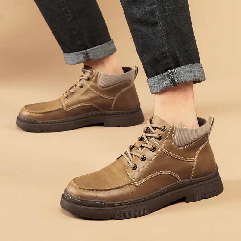 Outdoor autumn winter mens ankle boots comfortable walking sports shoes daily commuting casual shoes fashionable leather cowboy boots 240821