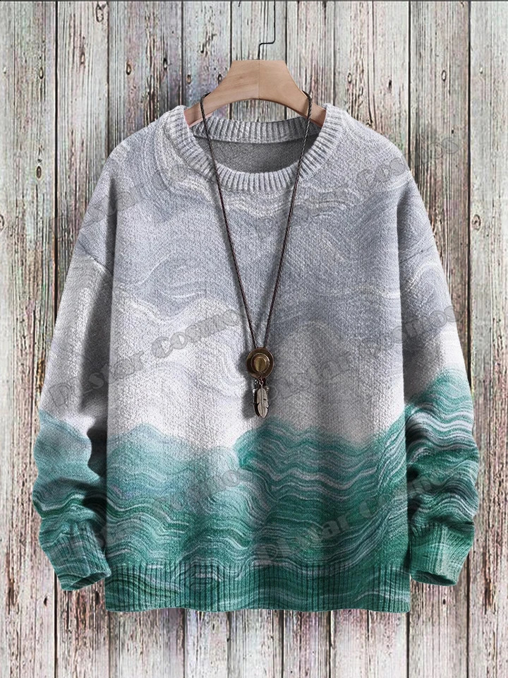 Winter Unisex Casual Knit Pullover Sweater Rainbow Colors Swirl Nebulous Art 3D Printed Crewneck Knitted Sweaters KMY27 240821