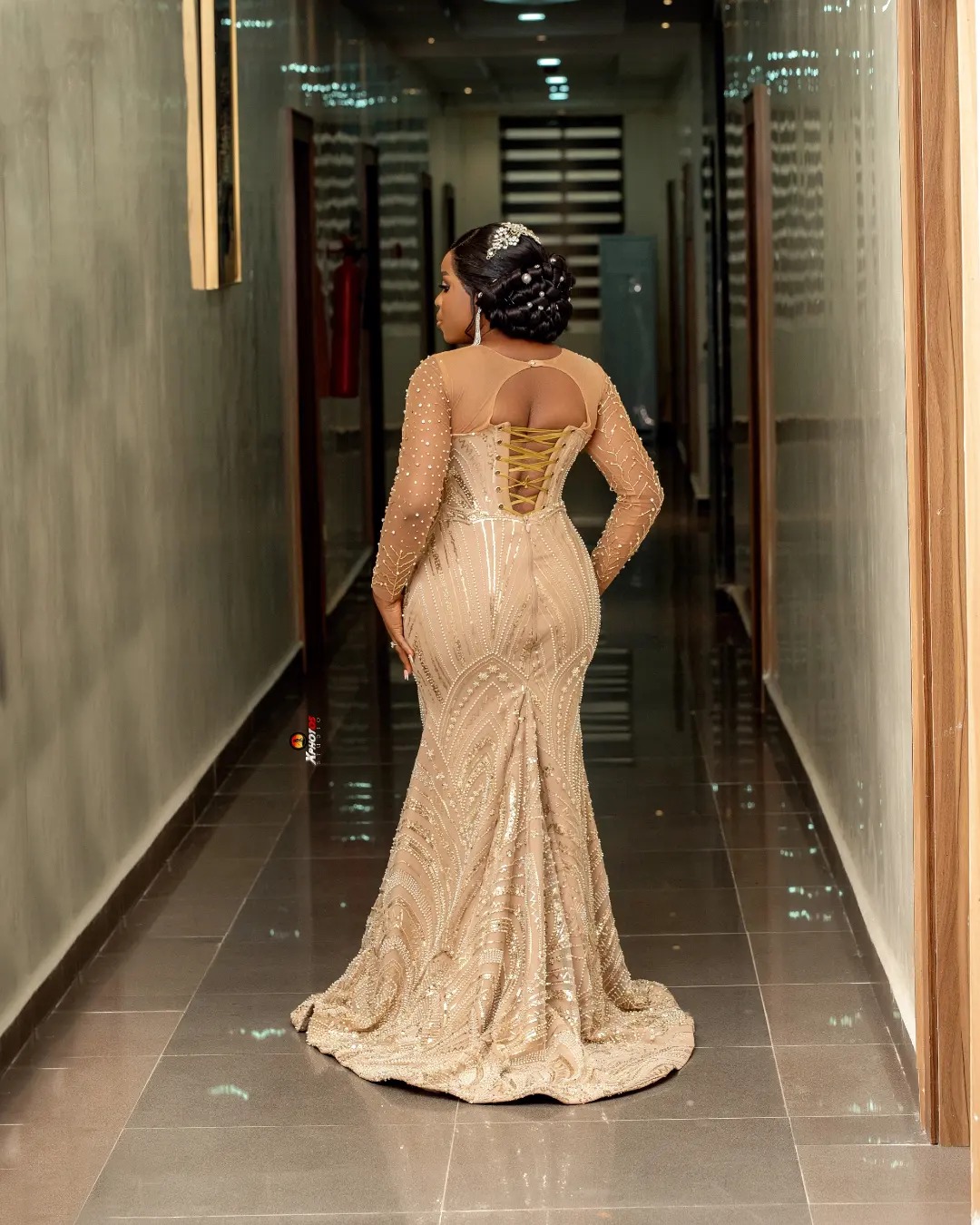 African Aso Ebi 2024 Champagne Mermaid Prom Dress Sequined Lace Dresses For Special Occasions Illusion Evening Formal Party Birthday Second Engagement