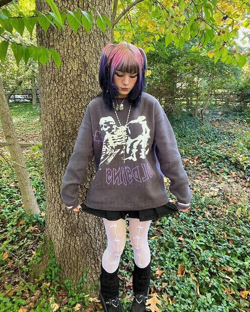 Womens Vintage Knit Sweaters Fall/Winter Pullover Sweater Turtleneck Unisex Y2K Harajuku Oversized Sweater Chic Aesthetics 240821