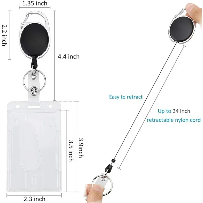 Transparent dual card slot ID tag badge holder with scroll 2card storage organization employee pass work shell sleeve w240820