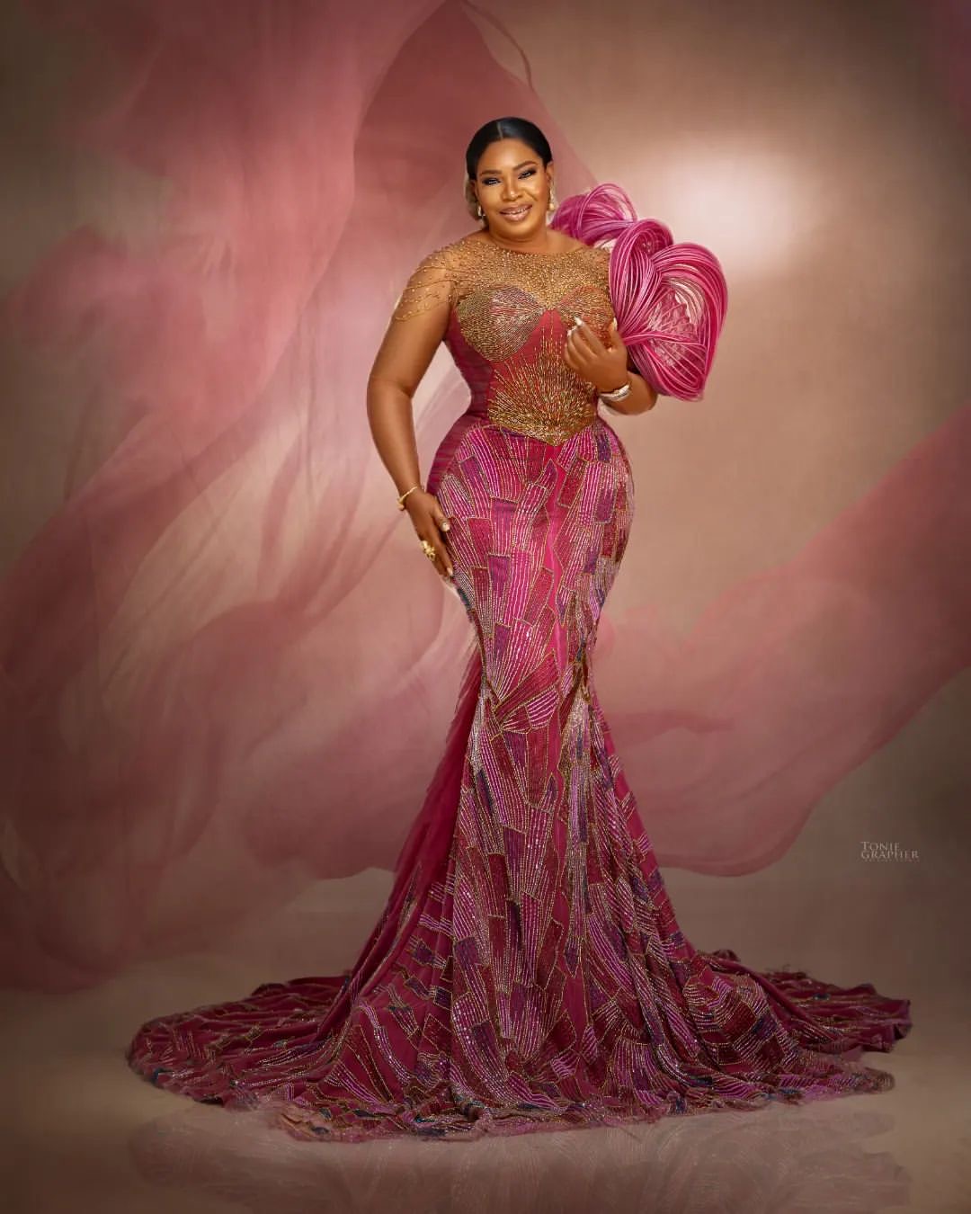 African Aso Ebi 2024 Fuchsia Mermaid Prom Dress Lace Beaded Dresses For Special Occasions Rhinestones Evening Formal Party Birthday Second Engagement 