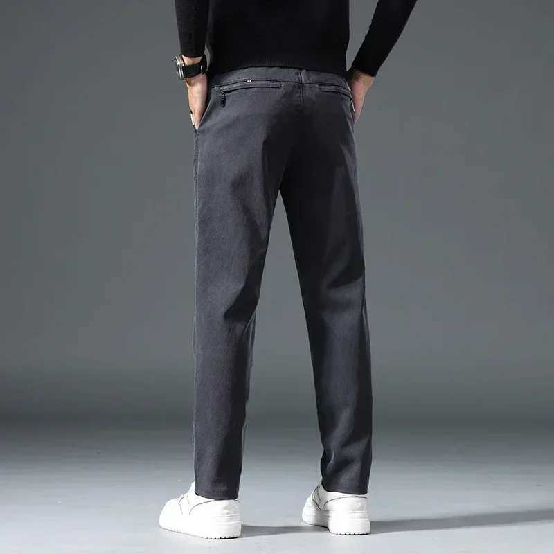 2019 new autumn classic leather pants mens cotton thick elastic waist business straight slim fit mens tight pantsW240725