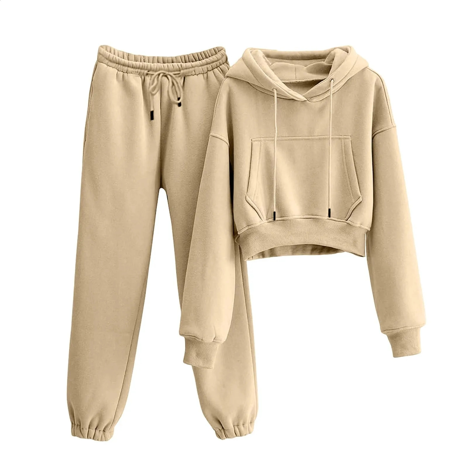 Casual hooded sweatshirt sports pants twopiece set track and field clothing womens zipper plus size 240821