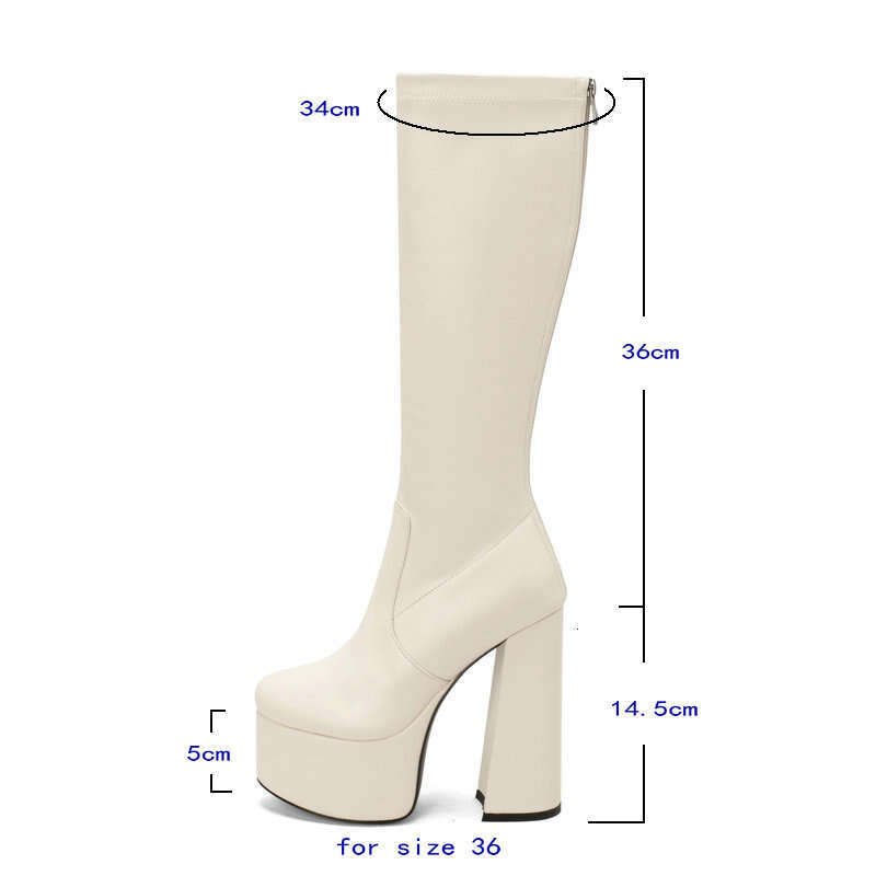 2022 Women Knee Platform Square High Heel Ladies Calf Boots PU Leather Round Toe Party Women's Shoes Black Leopard