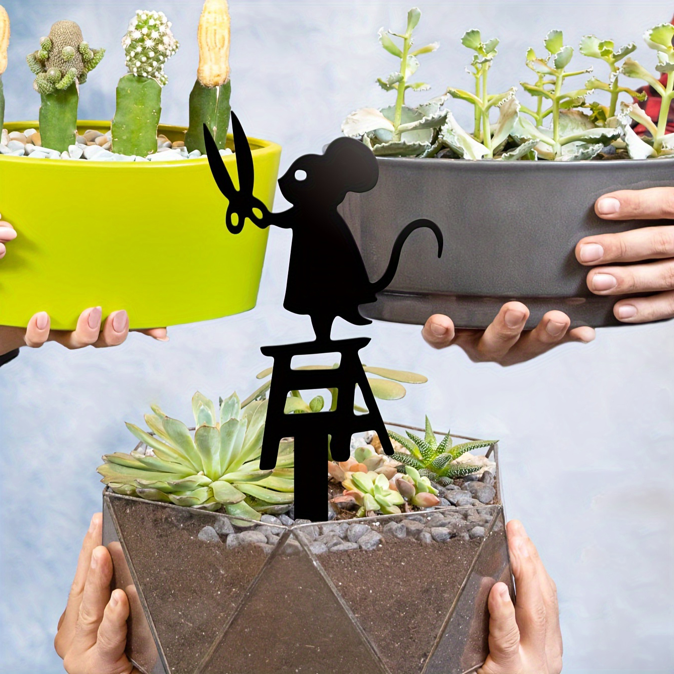 Metal Mouse Garden Statue Black Mouse Silhouette Funny Mouse Planter Decoration Mouse Flower Decor Outdoor Statue