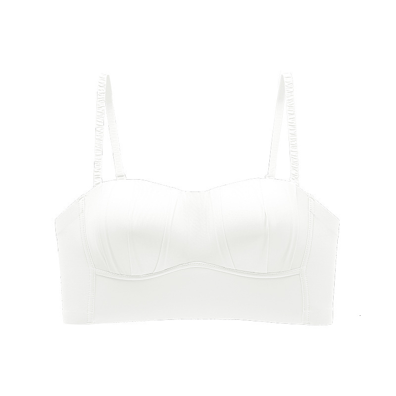 Strapless for women in summer, thin design with large small chest, gathered anti sagging, wrapped strapless, seamless and steel ring bra dongdumaoyi