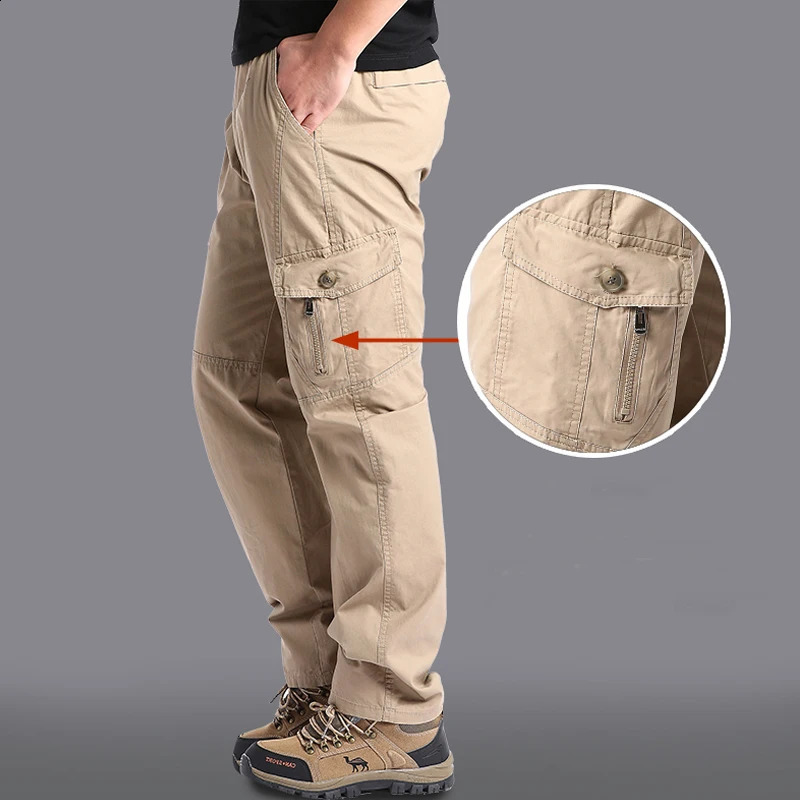 highquality cotton mens cargo pants casual loose multi pocket military jogging size 5XL 6XL 240821