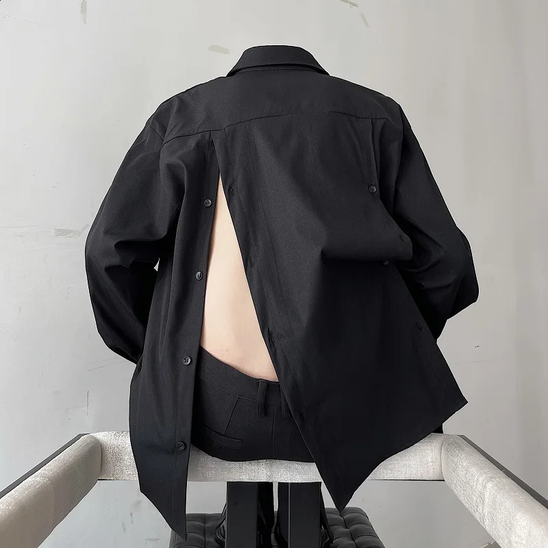spring Korean style Personalized Back split shirts men casual loose wild simple shirts M-XL 240820