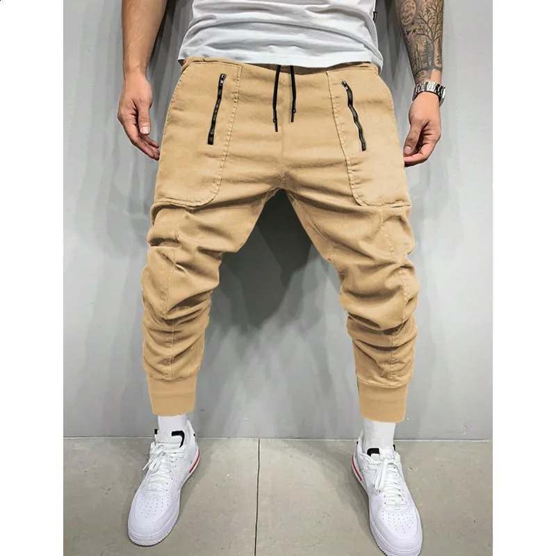 2024 Summer Mens Casual Pants Solid Color Leggings Zipper Pocket Sports Pants 240821
