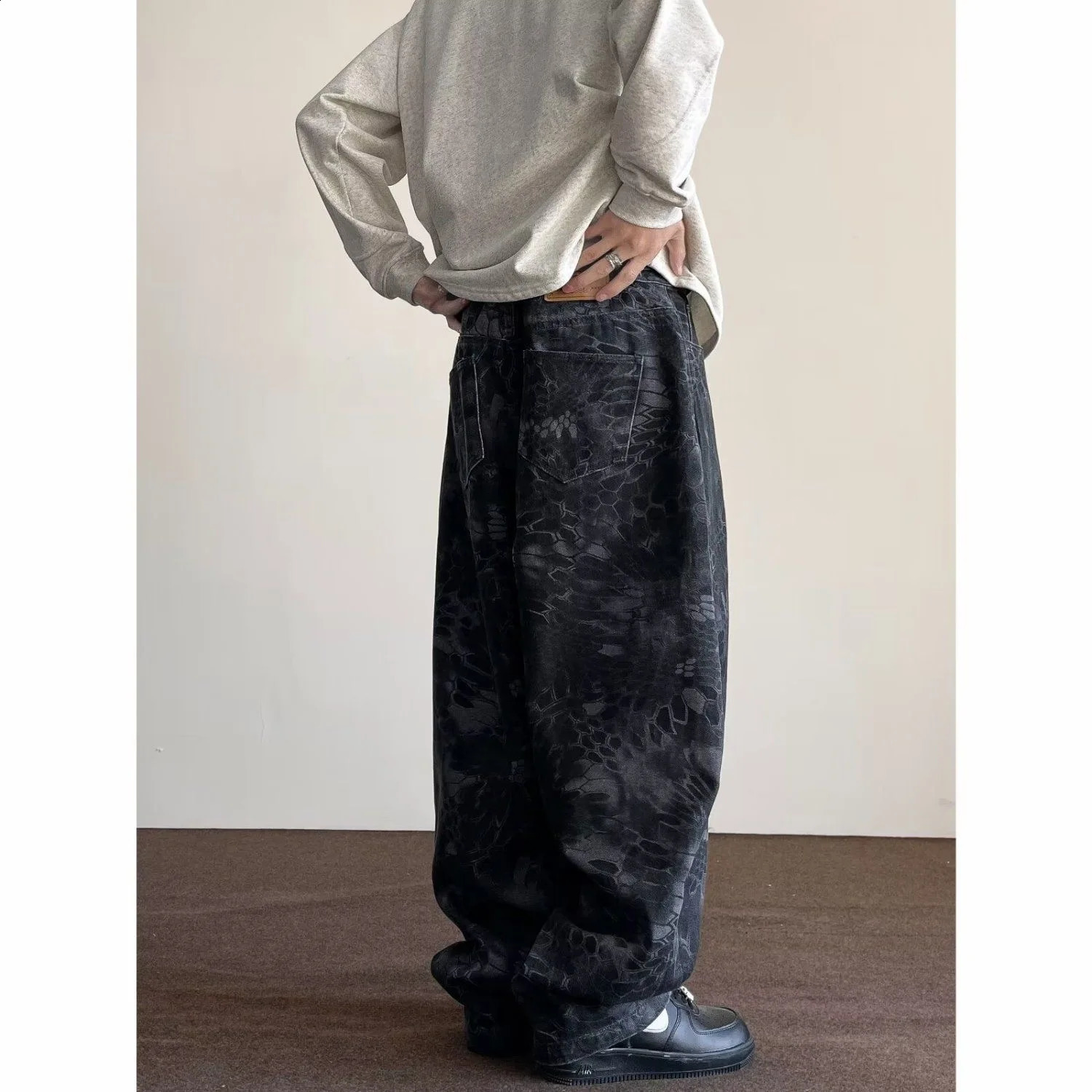 print Jeans Men Denim Pants Male Oversize Wide Leg Trousers Streetwear Hip Hop Vintage Clothes Loose Casua 240821